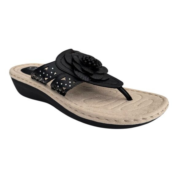 Cliffs White Mountain Sandals Ladies Women’s 9M Black Floral Cynthia Thong - Picture 2 of 7